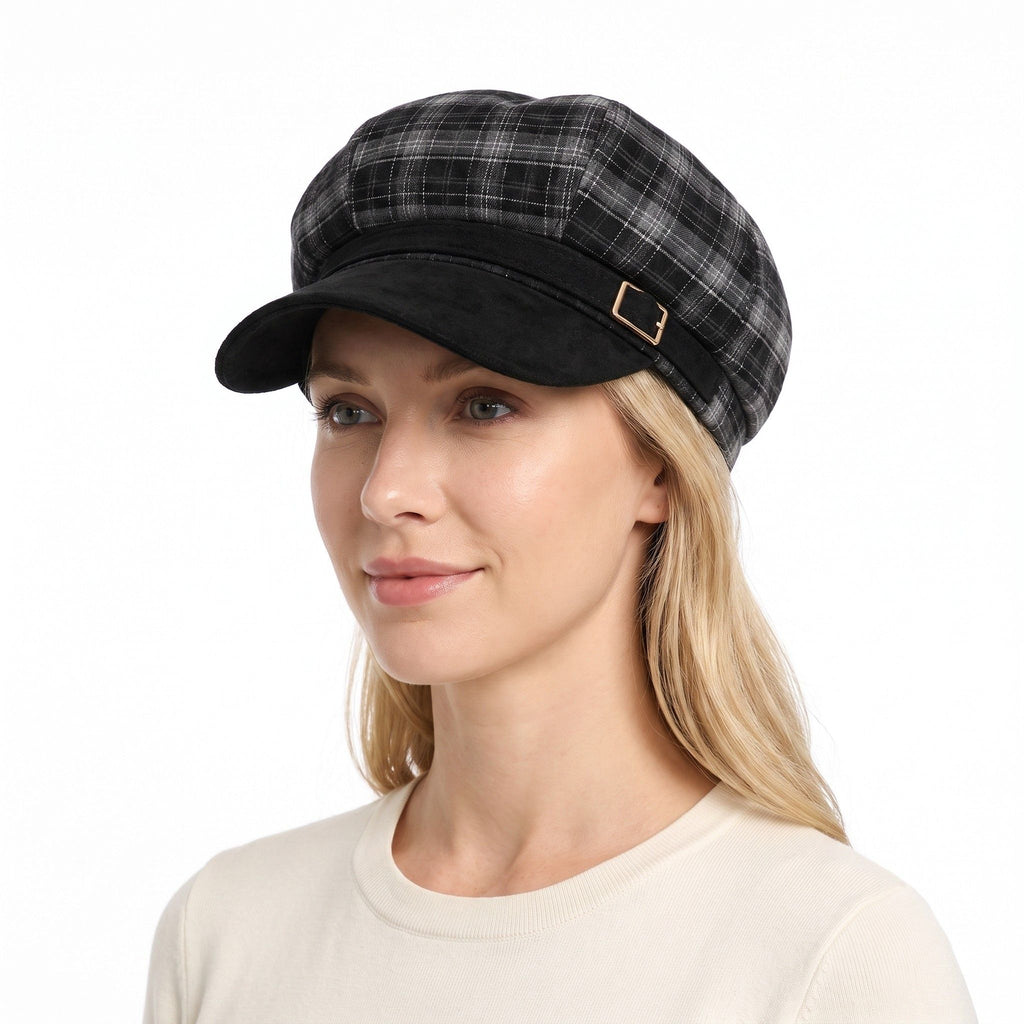 Plaid Newsboy Cap Vintage Baker Boy Hat Adjustable Buckle Band