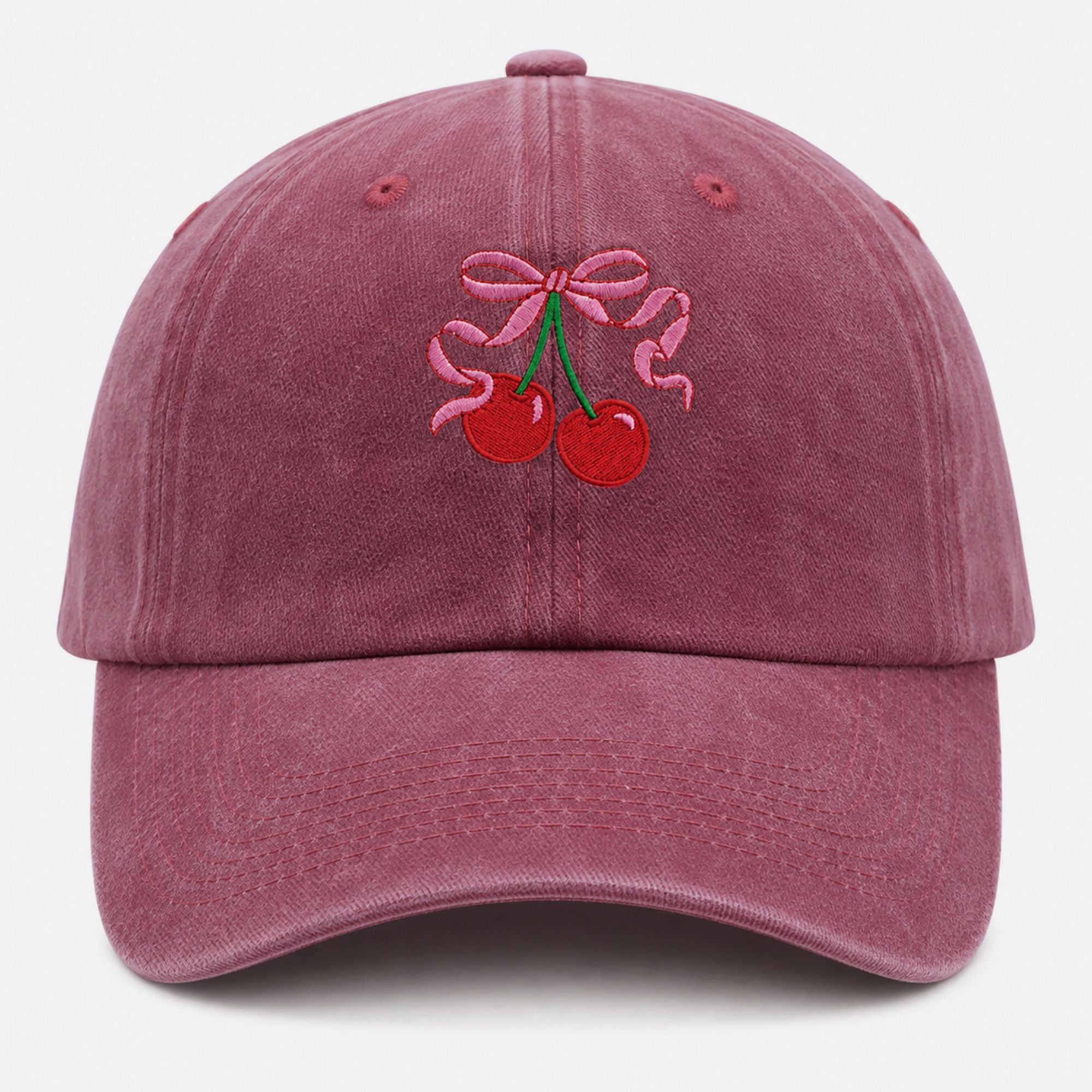 Gorra de béisbol de algodón lavado con lazo de cereza bordado ajustable para papá