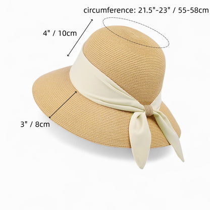 Anna-Kaci Women's Woven Floppy Sun Hat with Wide Ribbon Knot Detail and Curved Brim