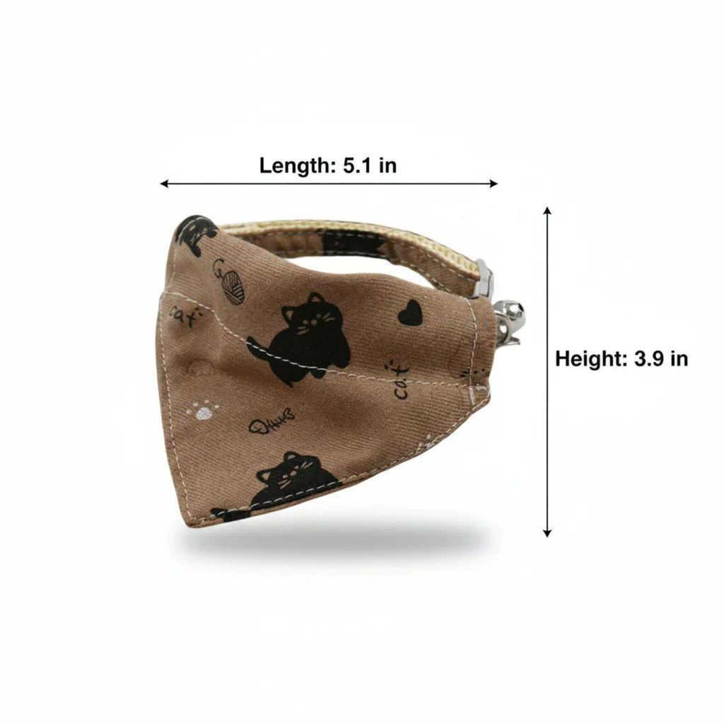 Pet Cat and Dog Bandana Collar with Bell Adjustable Cartoon Cat Print Scarf Bib