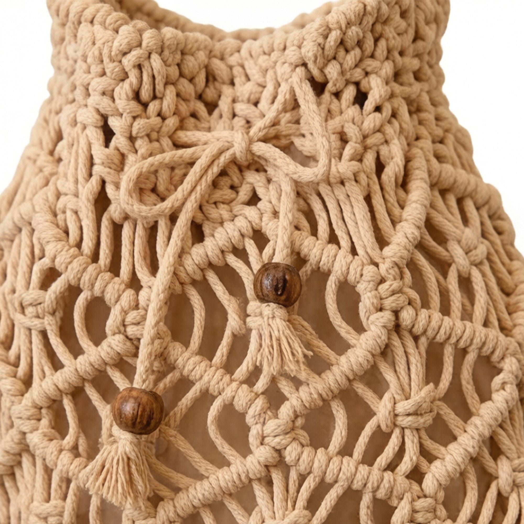 Open Knit Crochet Shoulder Bag with Drawstring Closure Lightweight Handwoven Mesh Tote Handbag