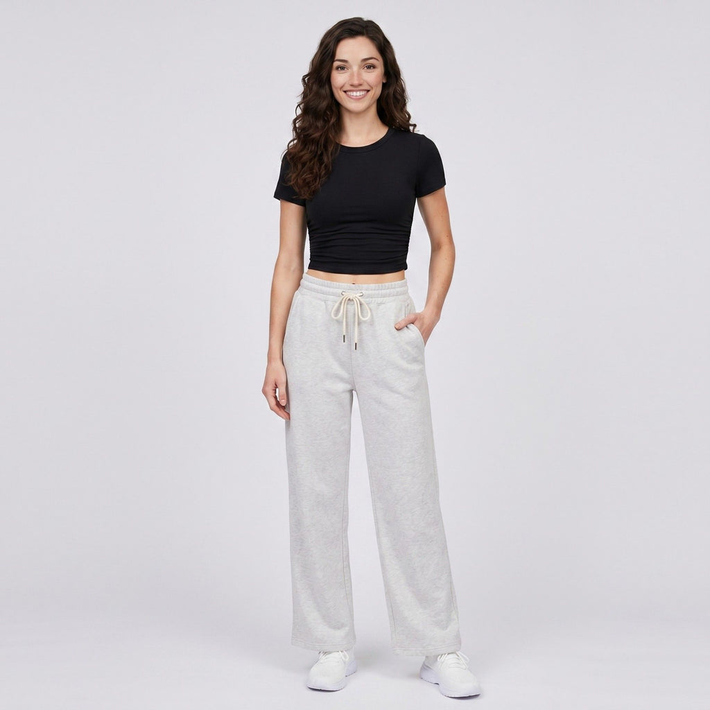 Anna-Kaci Active Womens High Waist Drawstring Wide Leg Pants with Elastic Waistband Soft Knit and Relaxed Straight Fit