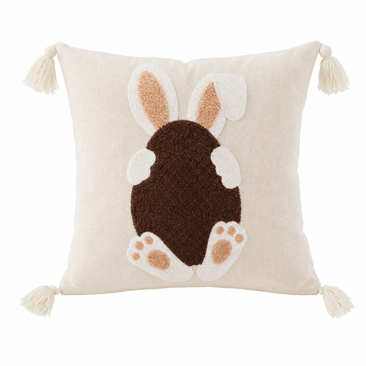 Rabbit Embroidered Throw Pillow Cover Textured Bunny Square Decorative Cushion Cover