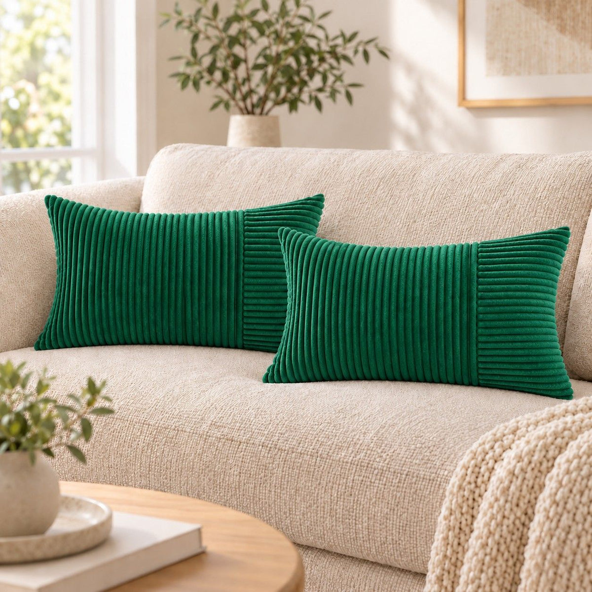 2 Pack Soft Corduroy Throw Pillow Covers 18 x 18 Inch and 12 x 20 Inch