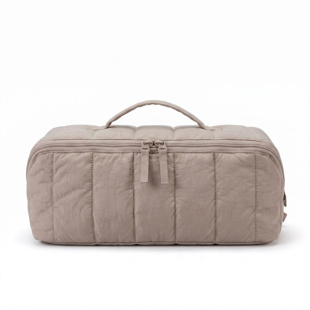 Vertical Padded Rectangular Travel Pouch with Top Carry Handle and Dual Zipper Pulls 16.7x5.3x5.3in