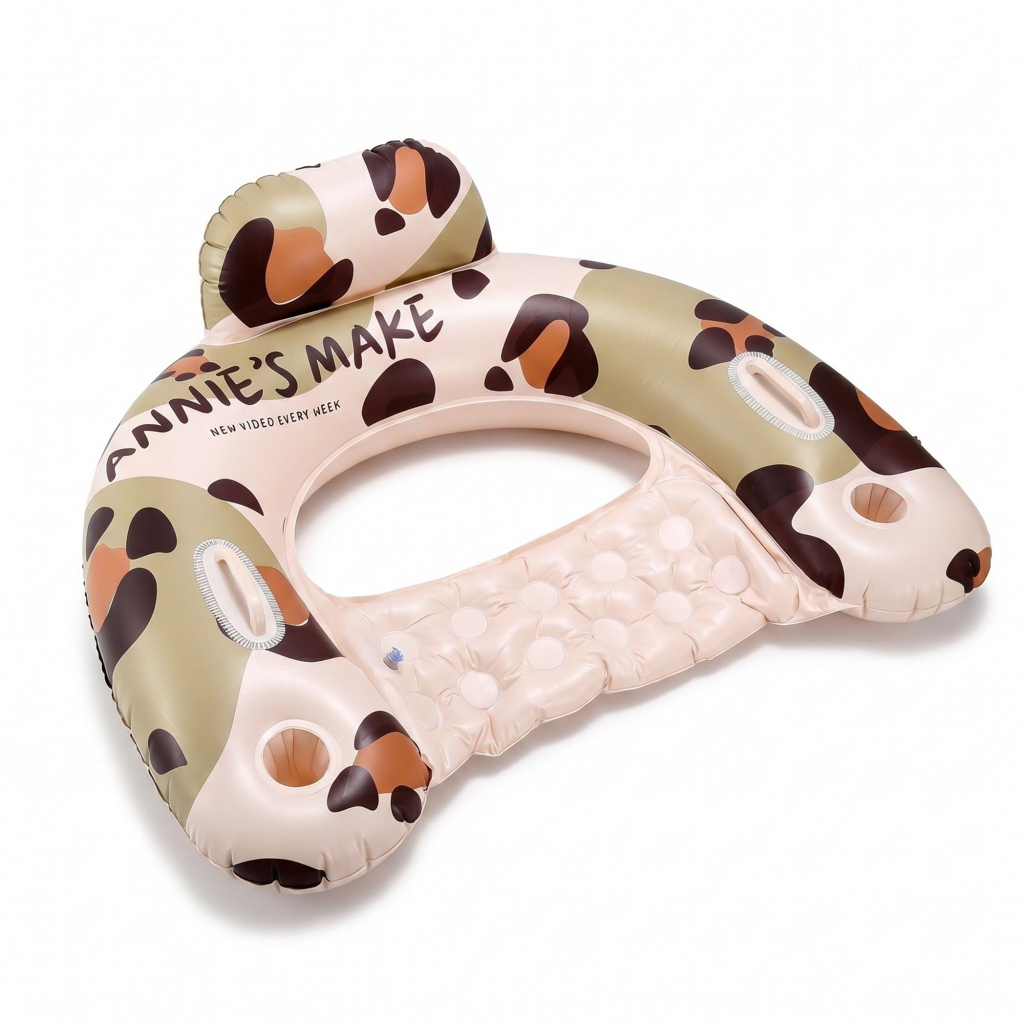Cow Print Inflatable Pool Float Lounge Chair with Headrest Cup Holder and Handles Durable PVC Float 39.4x43.3in