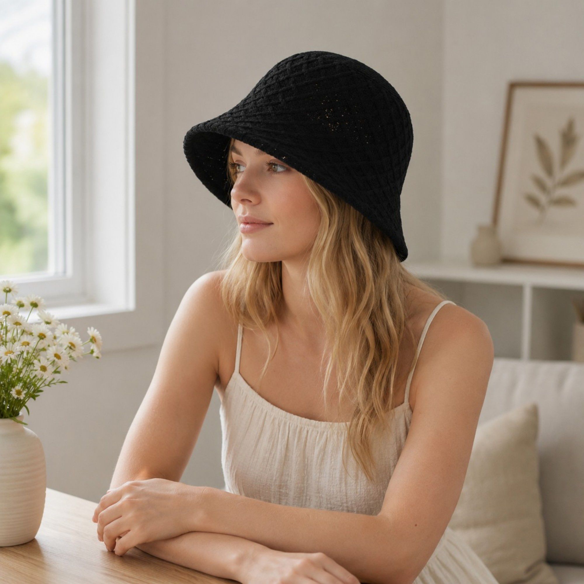 Summer Bucket Hat - Lightweight Woven Straw Sun Hat for Beach and Vacation