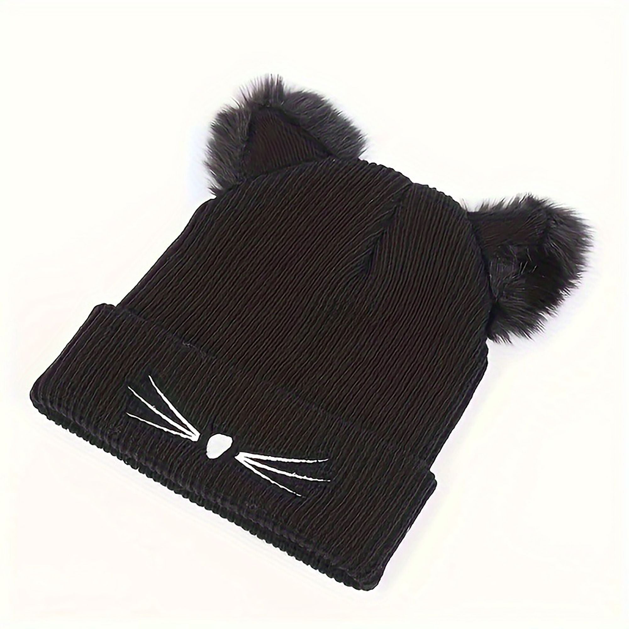 Anna-Kaci Women's Cat Ear Knit Beanie - Faux Fur Ears with Valentine Heart Whisker Embroidery for Cute Casual Winter Wear