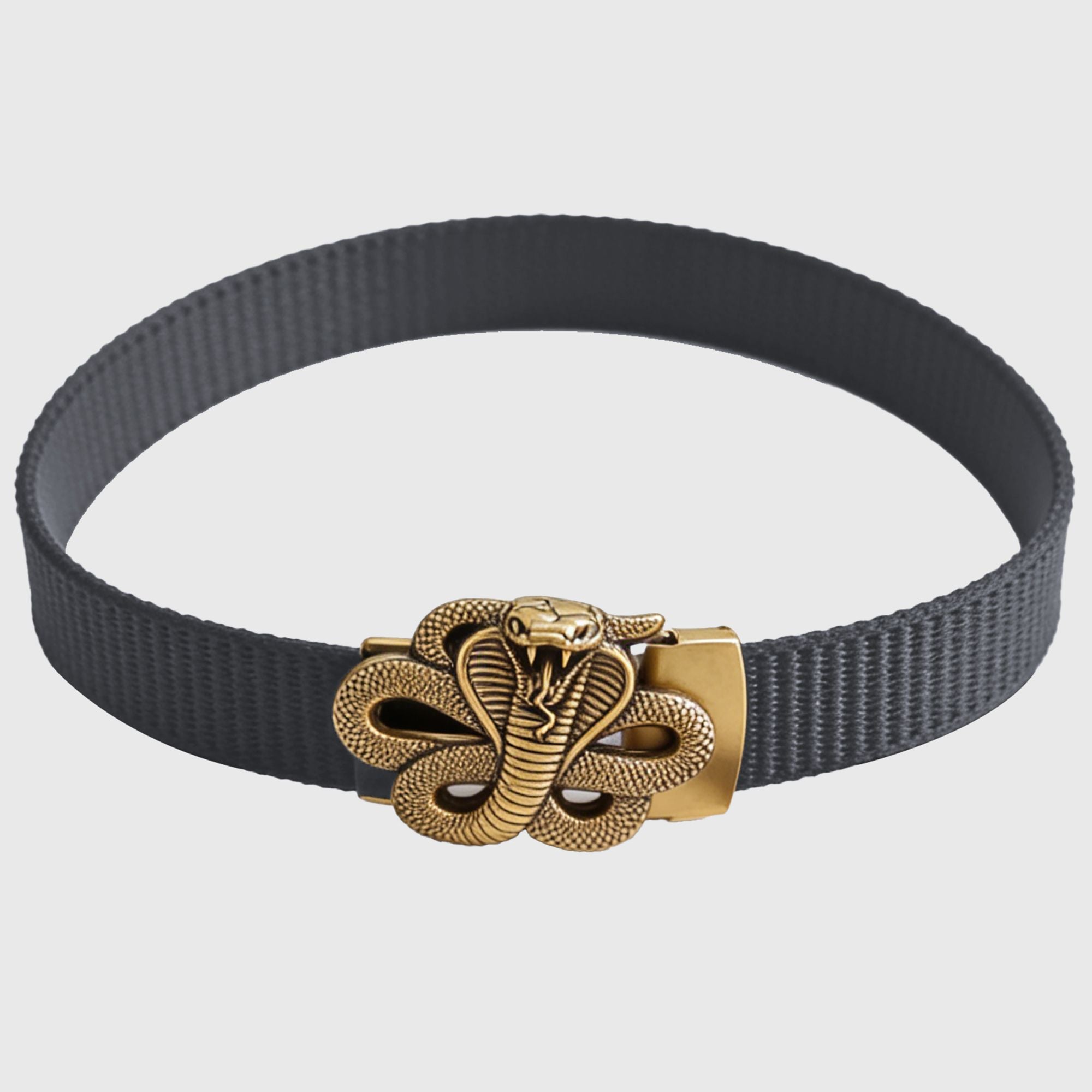 Anna-Kaci Women's Nylon Belt with Gold Cobra Buckle - Bold Statement Buckle Belt for Edgy Casual & Stylish Outfits