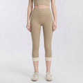 High Waist Capri Leggings with Folded Cuff Hem Wide Waistband Smooth Stretch Yoga Pants