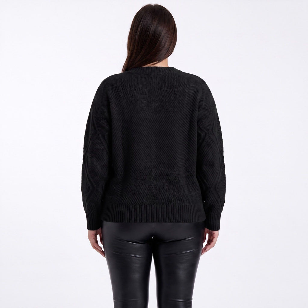 Plus Size Floral Applique Textured Crewneck Sweater