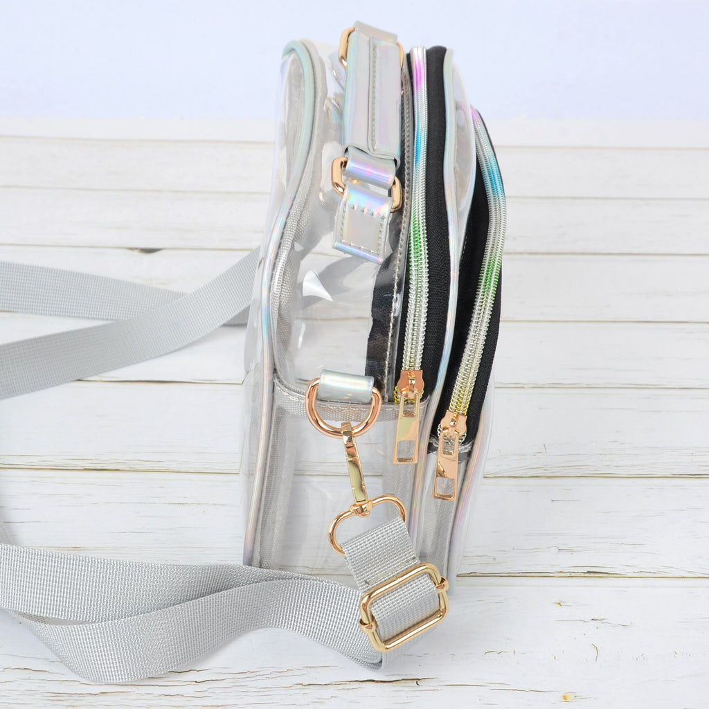 Anna-Kaci Trendy Clear Transparent Women's Shoulder Bag with Iridescent Trim