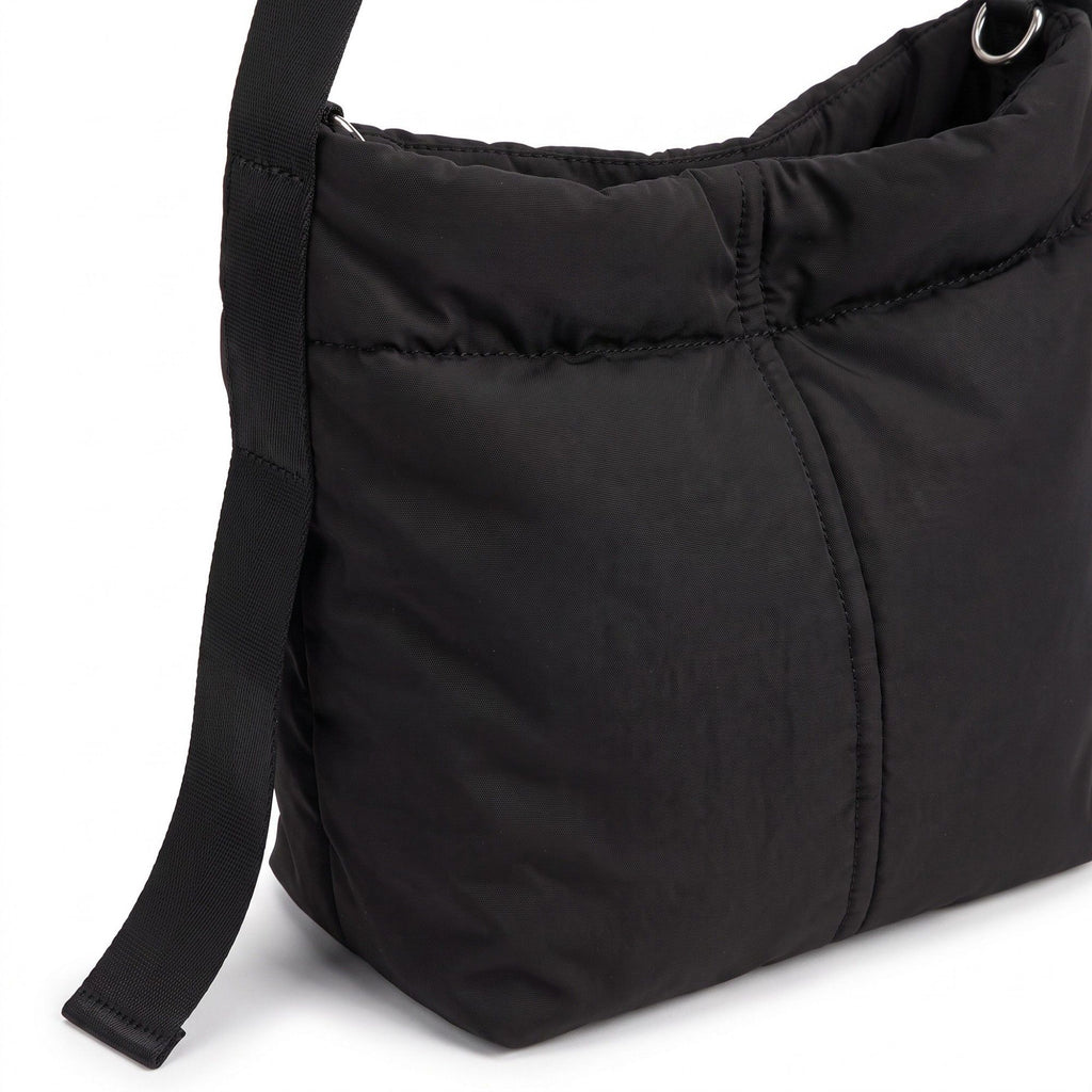Vertical Seam Padded Hobo Tote Bag with Dual Convertible Straps for Shoulder Crossbody Wear 9.4x8.7x4.7in