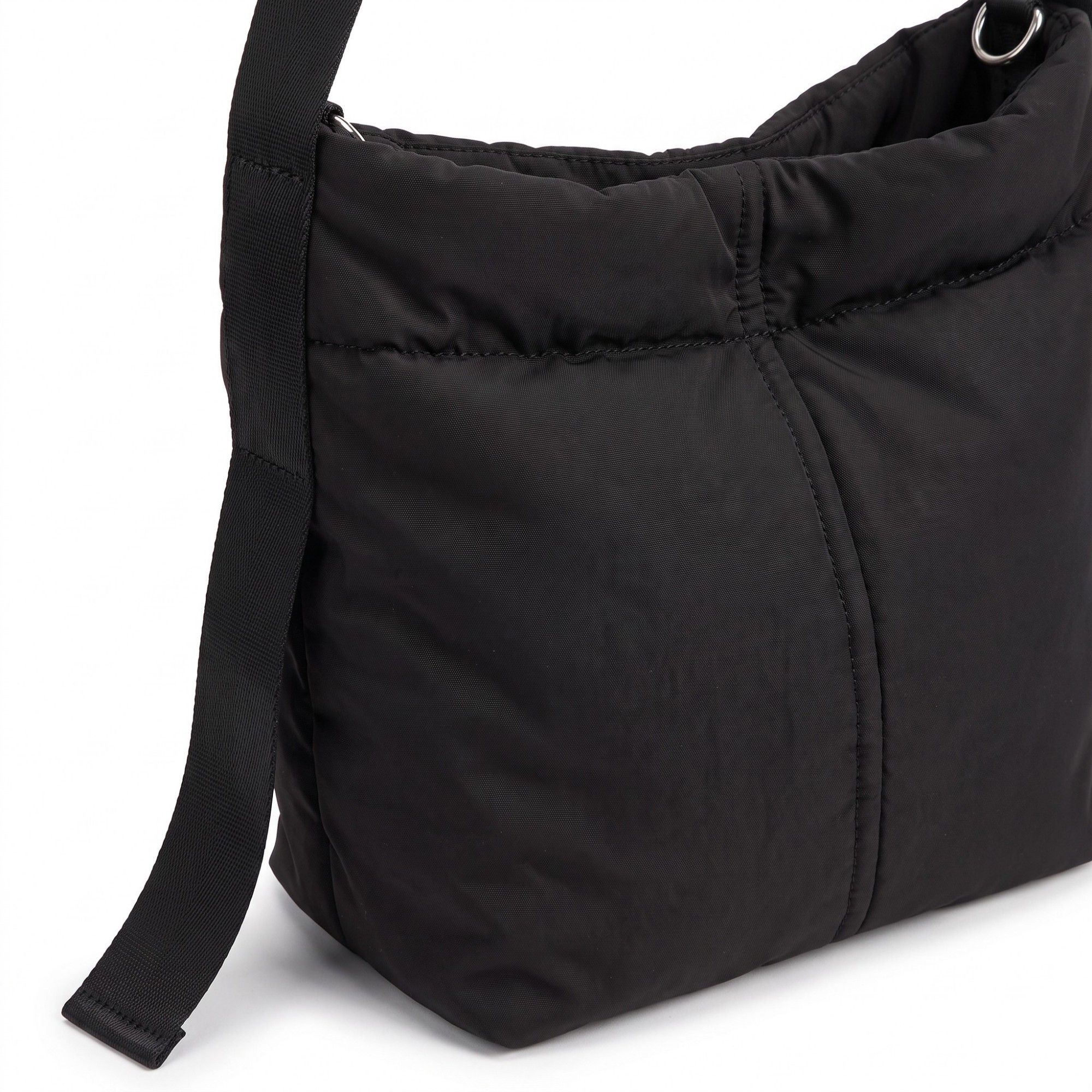 Vertical Seam Padded Hobo Tote Bag with Dual Convertible Straps for Shoulder Crossbody Wear 9.4x8.7x4.7in