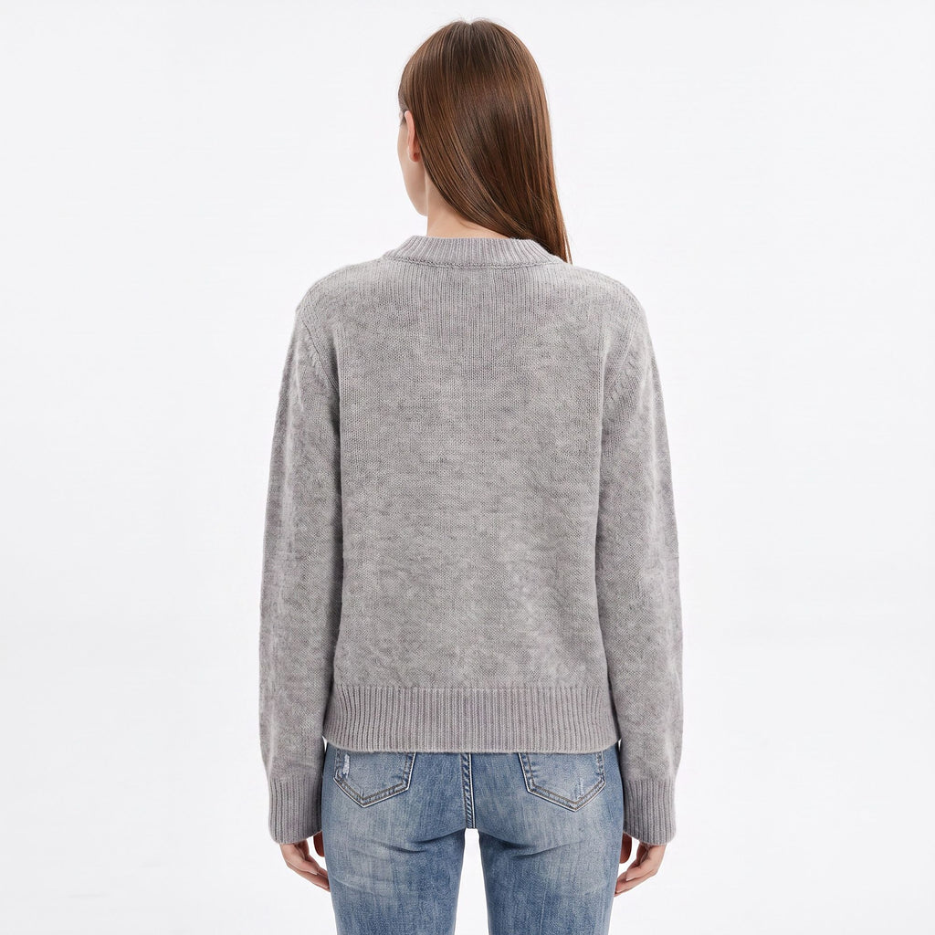 Floral Embroidered Cable Knit Crewneck Sweater