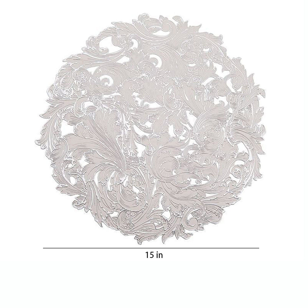 4 Piece Round Lace Placemat Set Metallic PVC Decorative Heat Resistant Table Mats