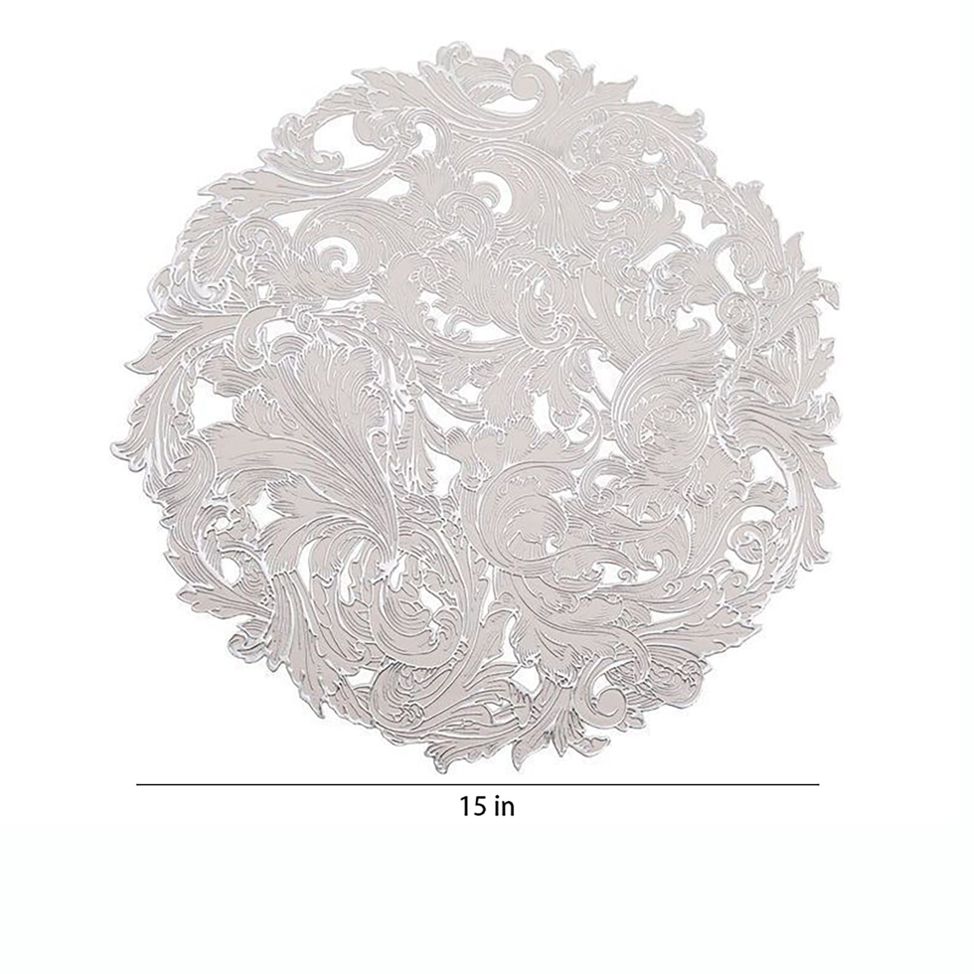 4 Piece Round Lace Placemat Set Metallic PVC Decorative Heat Resistant Table Mats