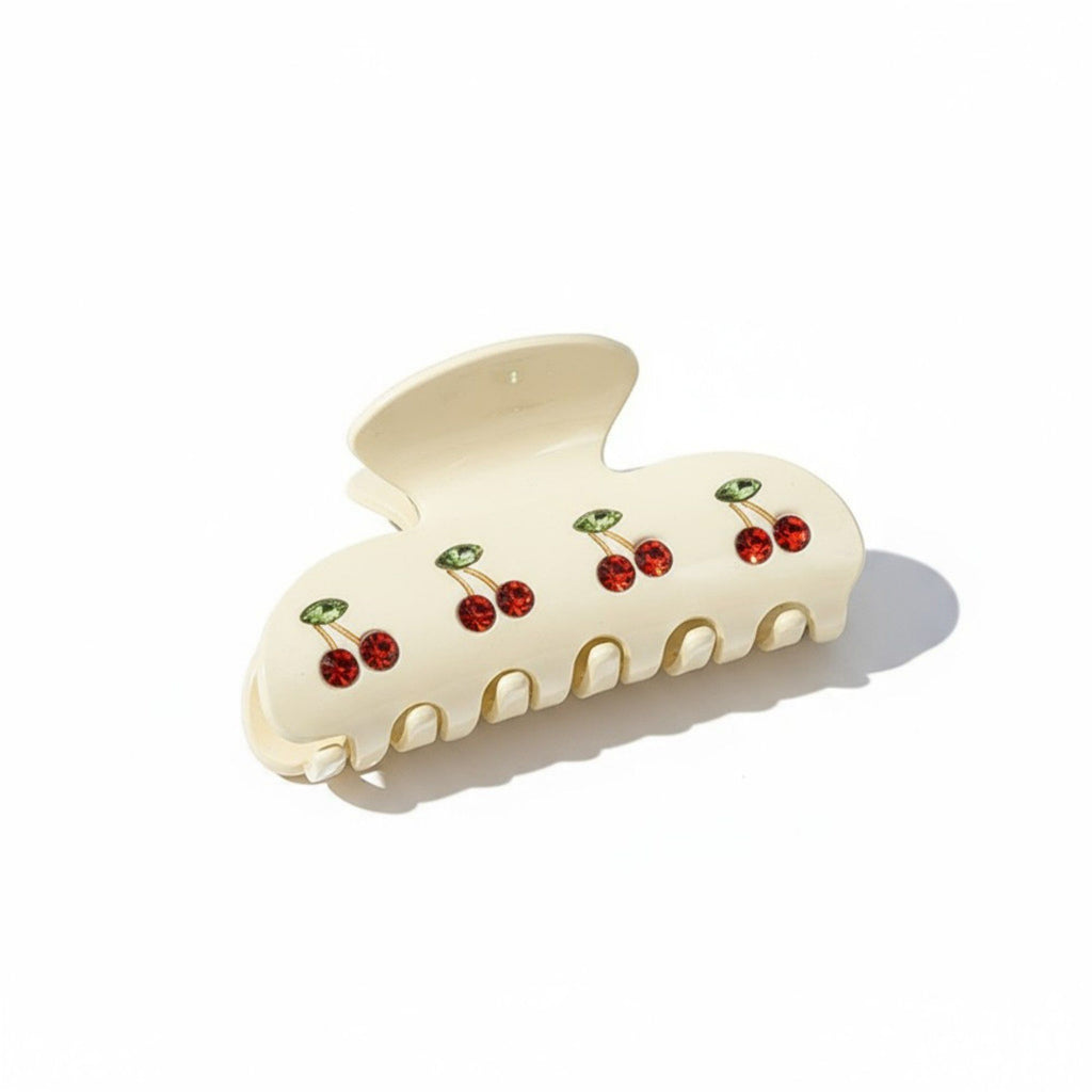 Anna-Kaci 2pcs per set Cherry Print Acrylic Hair Claw Clip with Curved Design and Strong Grip