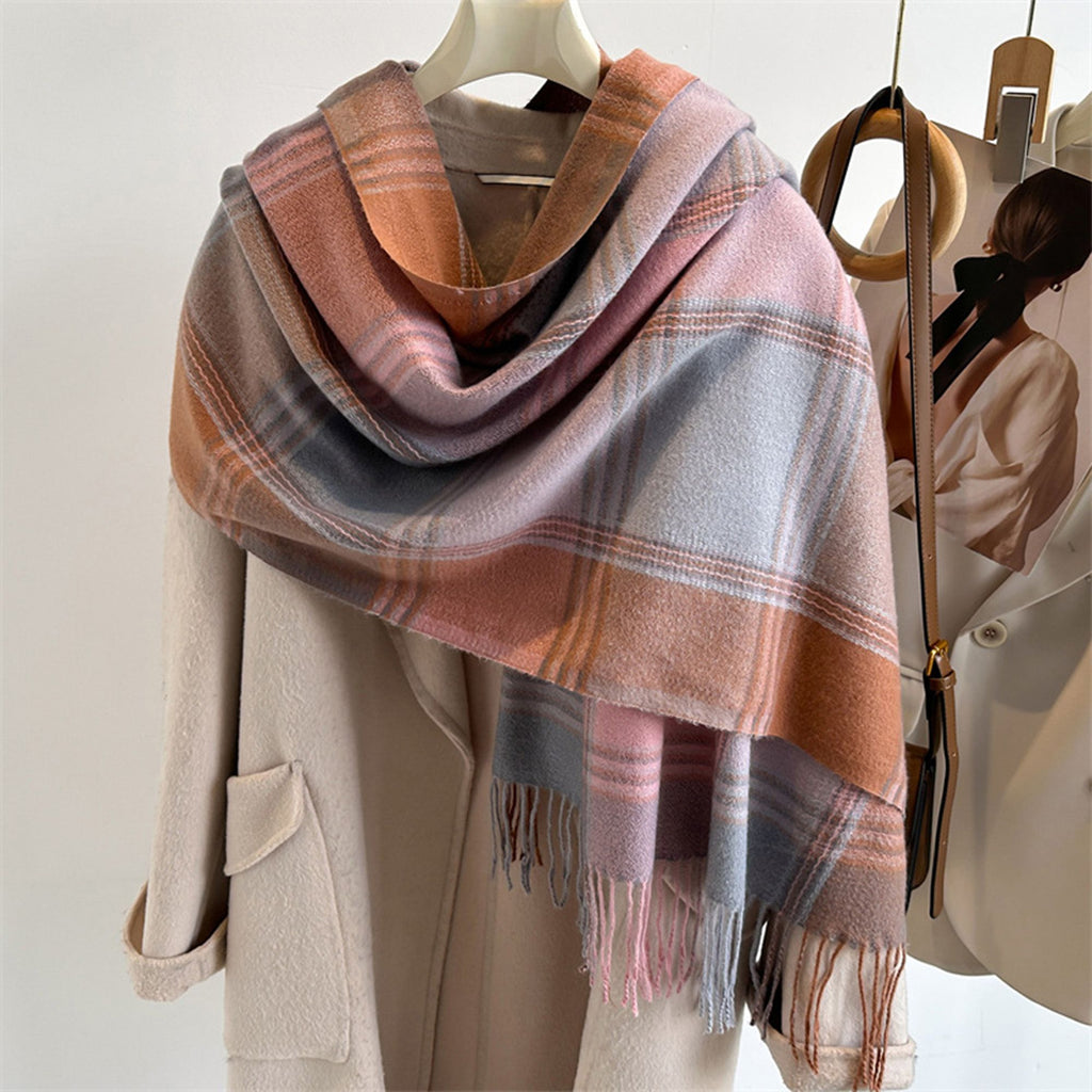Anna-Kaci Women's Plaid Tassel Trim Faux Cashmere-Like Winter Warm Scarf - 77IN¡Á26IN