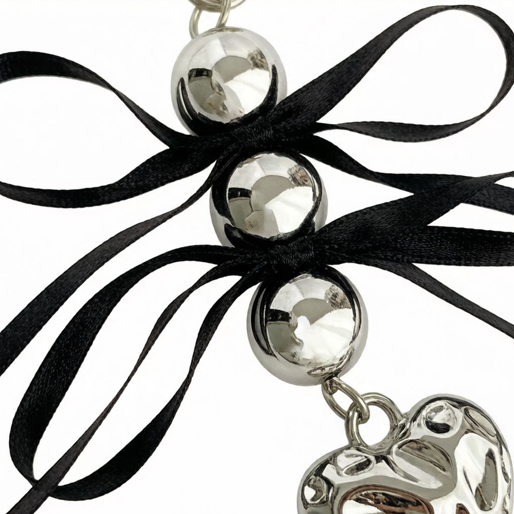 2 Pack Heart Charm Keychain with Bow Accent Bead Detail Clip and Key Ring Bag Accessory