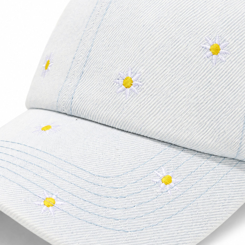 Denim Baseball Cap Daisy Embroidered Adjustable Dad Hat