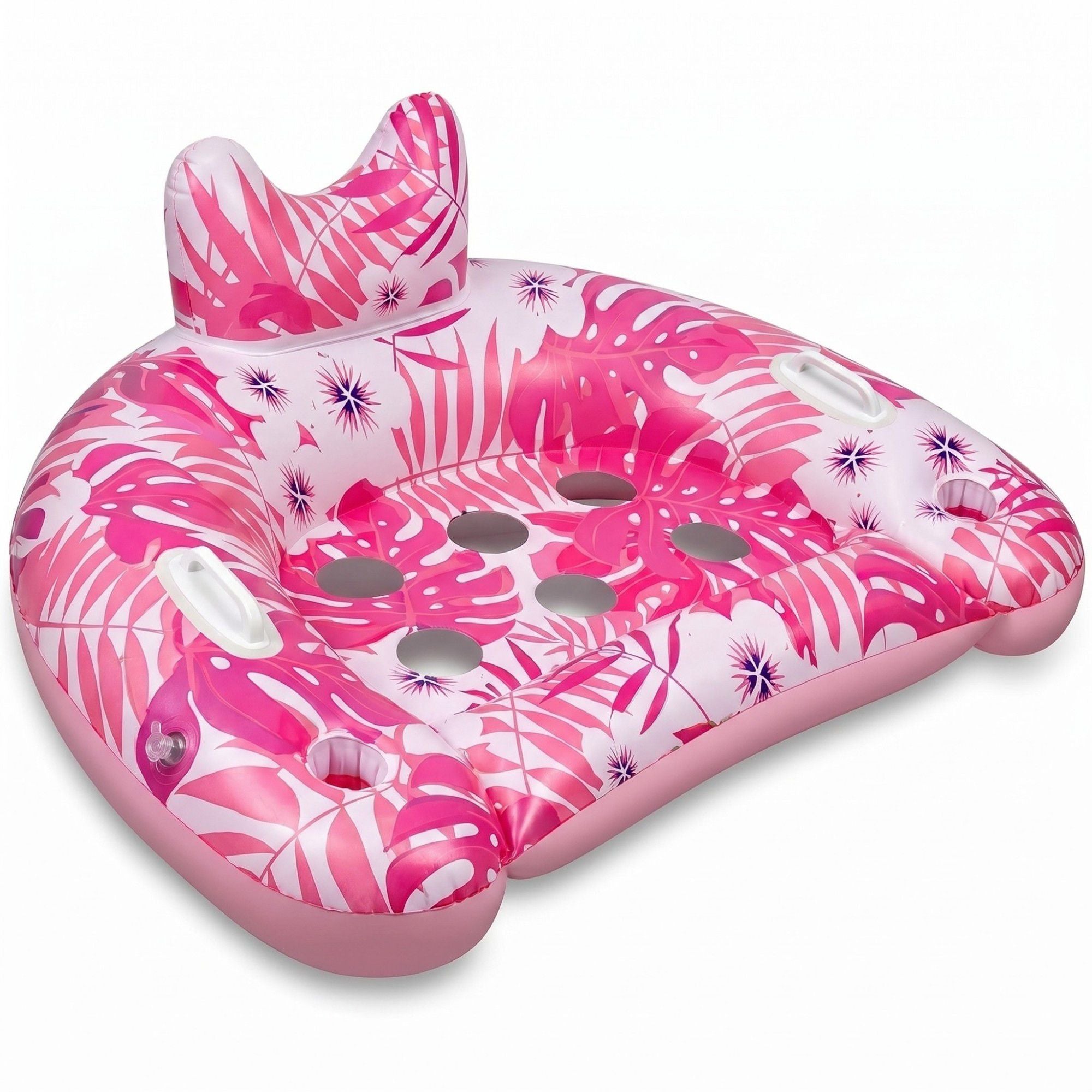 Inflatable Pool Lounger with Tropical Leaf Print and Cup Holders