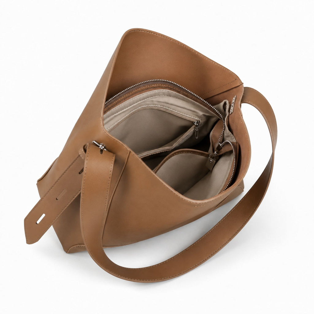 Bucket Shoulder Bag with Adjustable Strap and Interior Zipper Pouch
