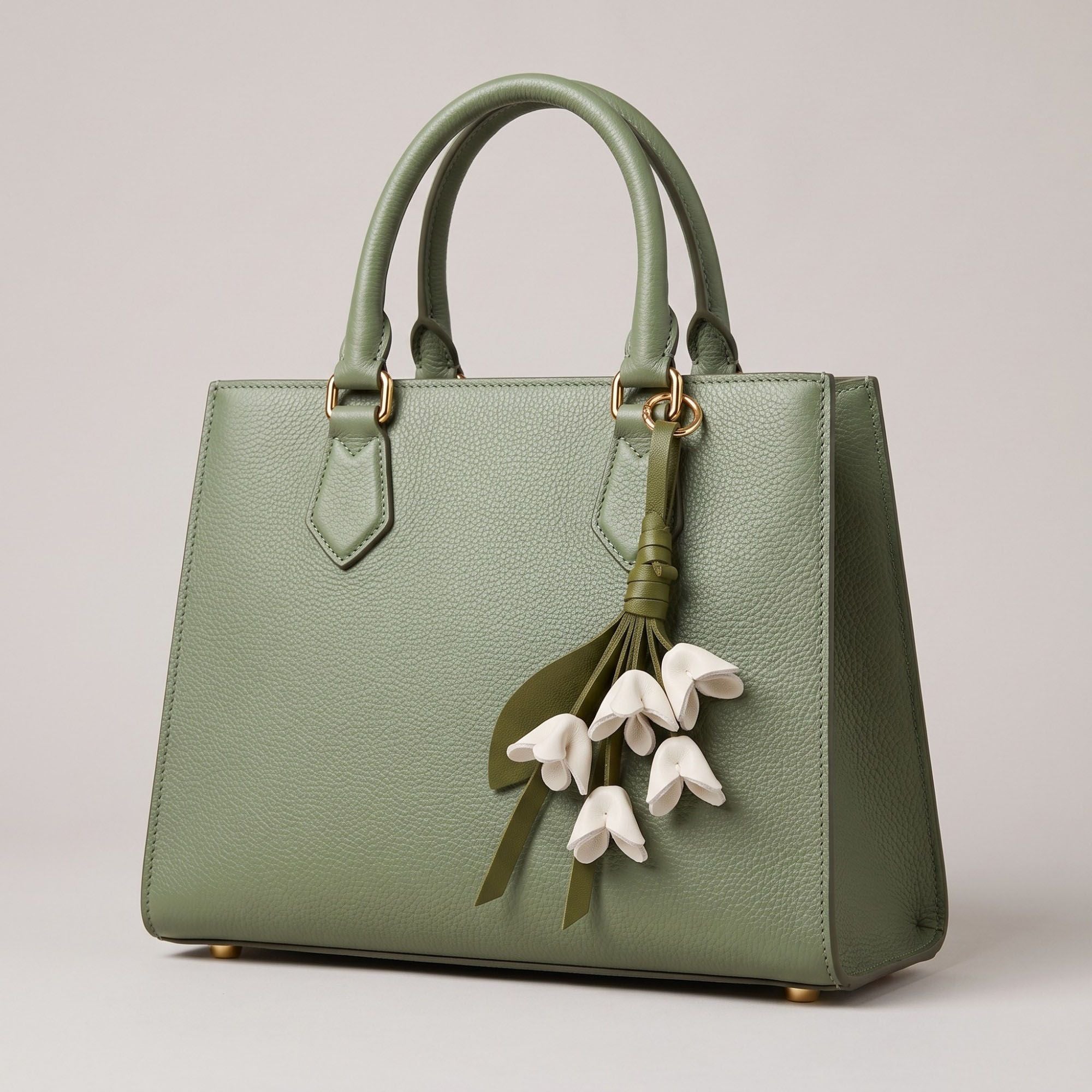 Floral Bag Charm with Tassel Strap and Gold Tone Ring