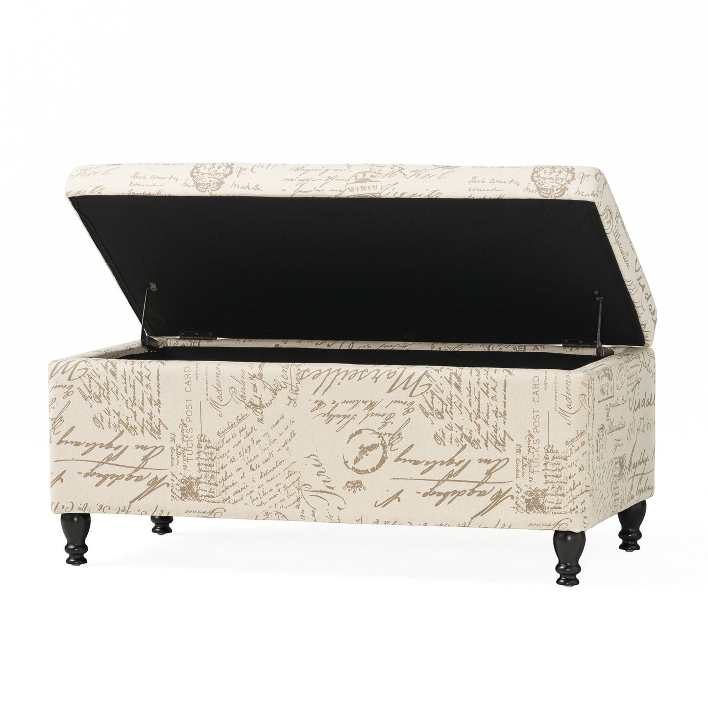 Alilang 42.00 inches Vintage-Inspired Printed Script Storage Ottoman with Hinged Lid and Wooden Legs