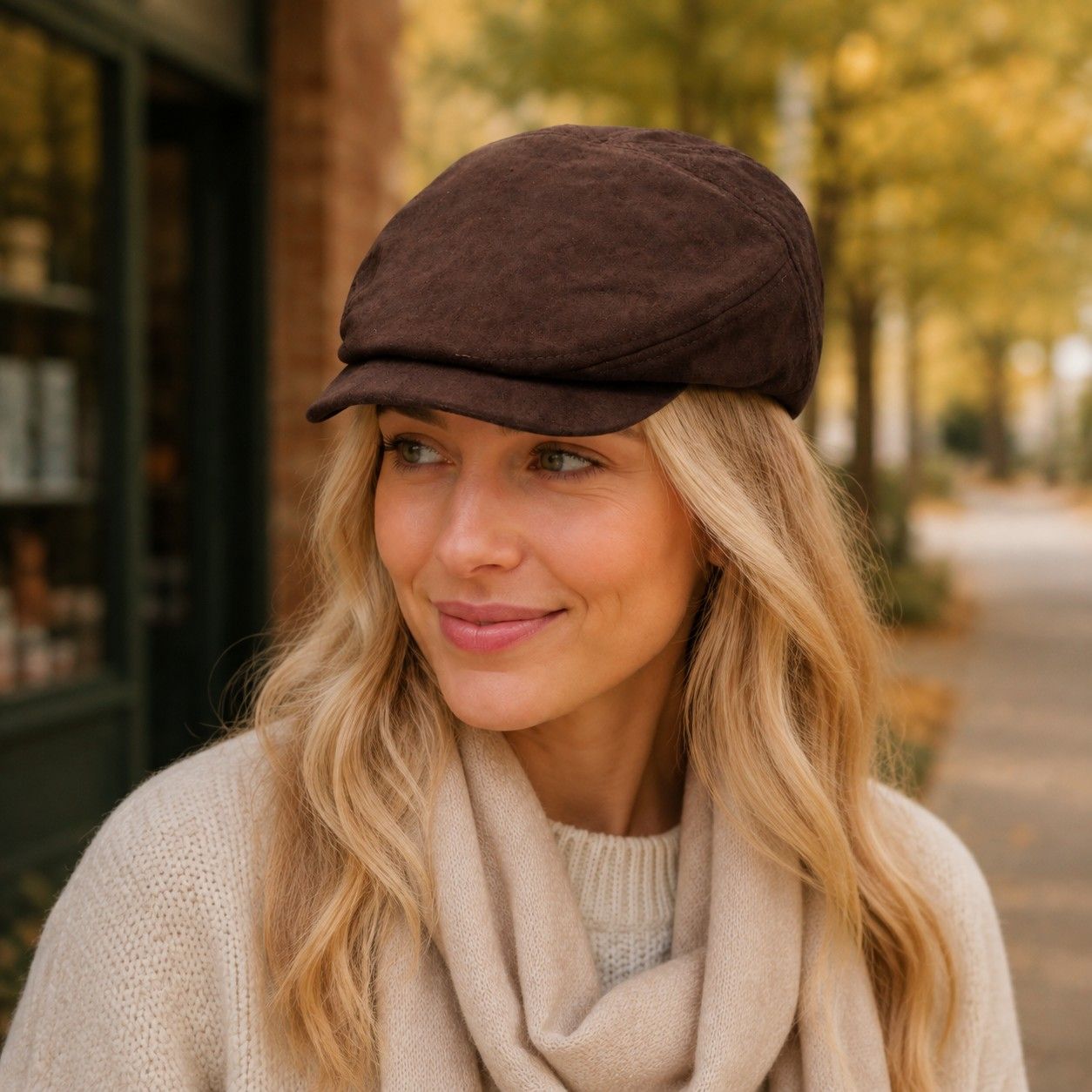 Faux Suede Newsboy Cap Short Brim Vintage Baker Boy Hat