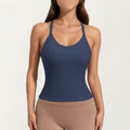 Women's Fitted Strappy Back Tank Top with Scoop Neck and Cross Back Design