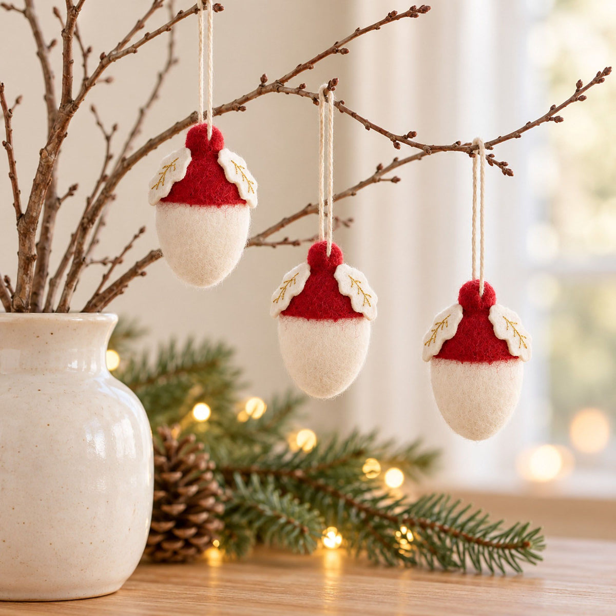 3 Piece Felt Acorn Hanging Christmas Ornament Set Gift