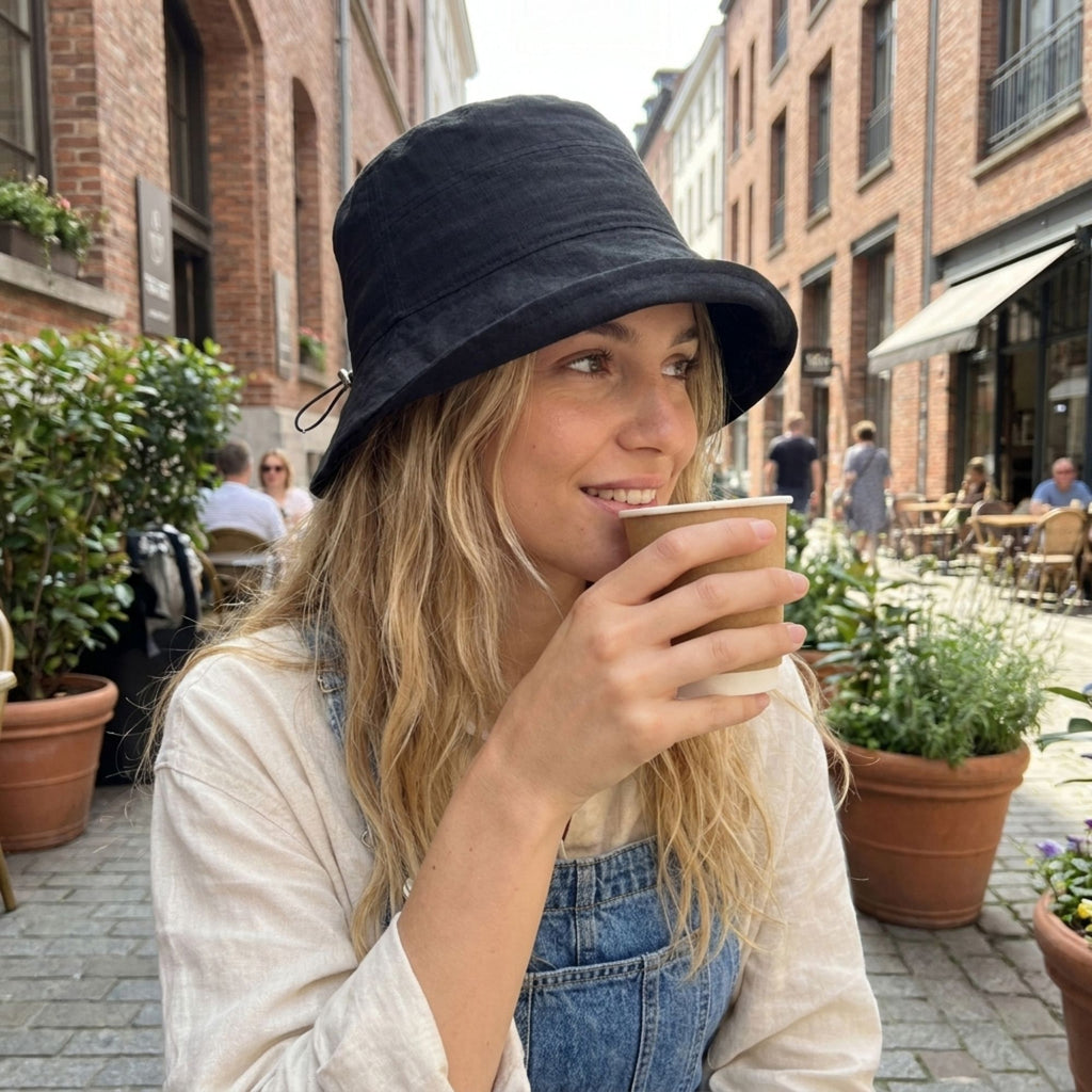 Bucket Hat with Adjustable Back Buckle and Wide Brim