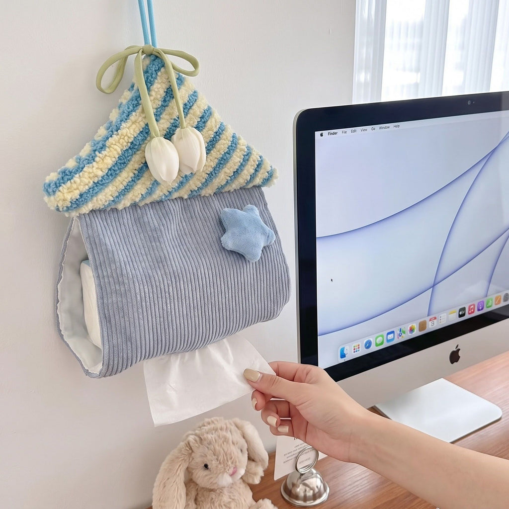 Hanging Tissue Holder House Shape Soft Fabric Tissue Dispenser