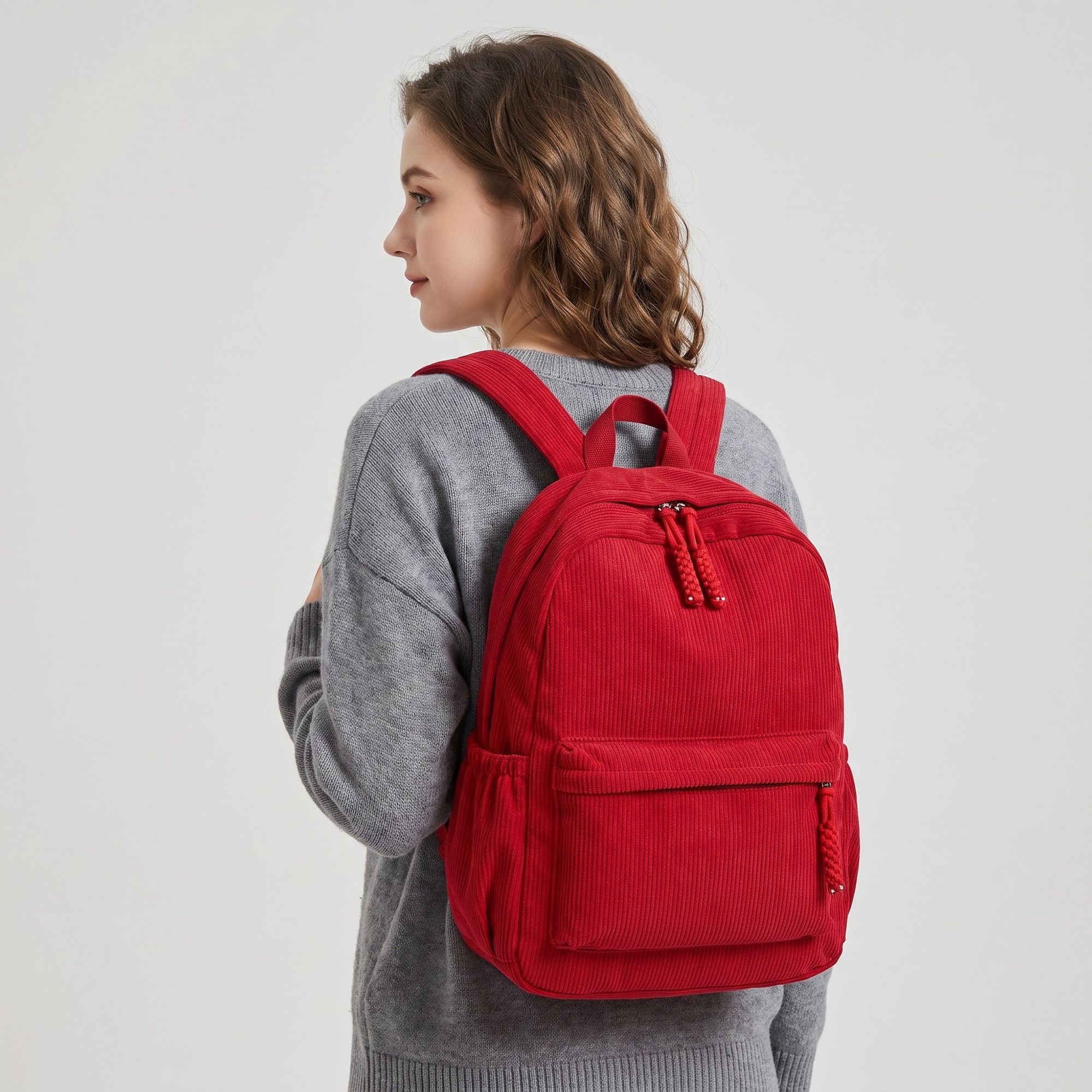 Corduroy Backpack with Front Zip Pocket Adjustable Straps and Spacious Everyday Storage