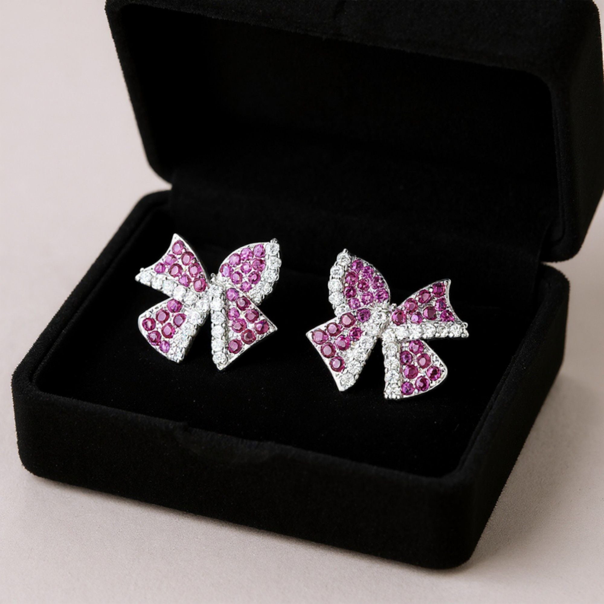 Women's Bow Knot Stud Earrings with Crystal Rhinestone Embellishments