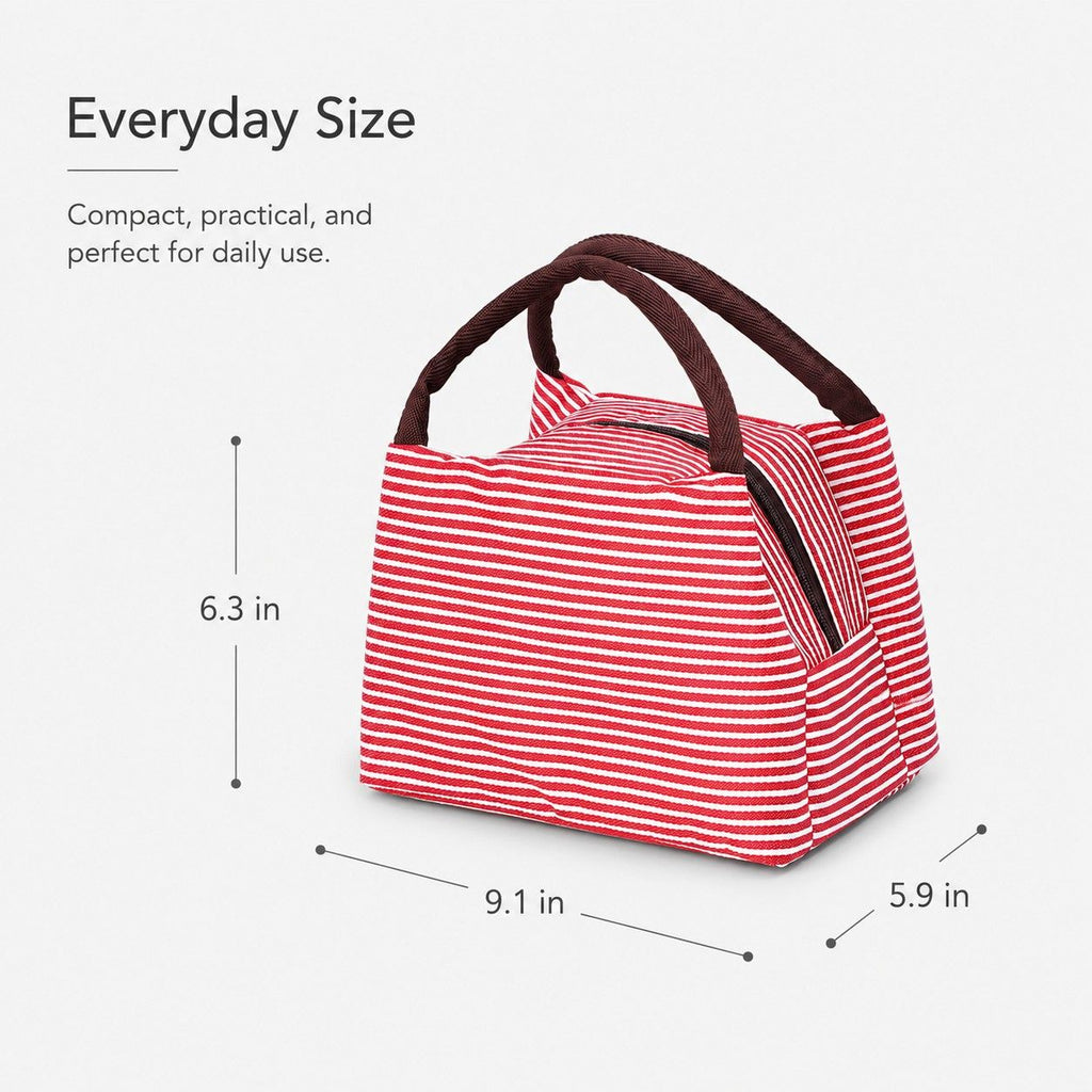 Insulated Striped Lunch Bag Reusable Soft Cooler Tote for Work School Picnic