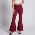 High Rise Flare Pants Button Front Stretch Wide Leg Hem Pants