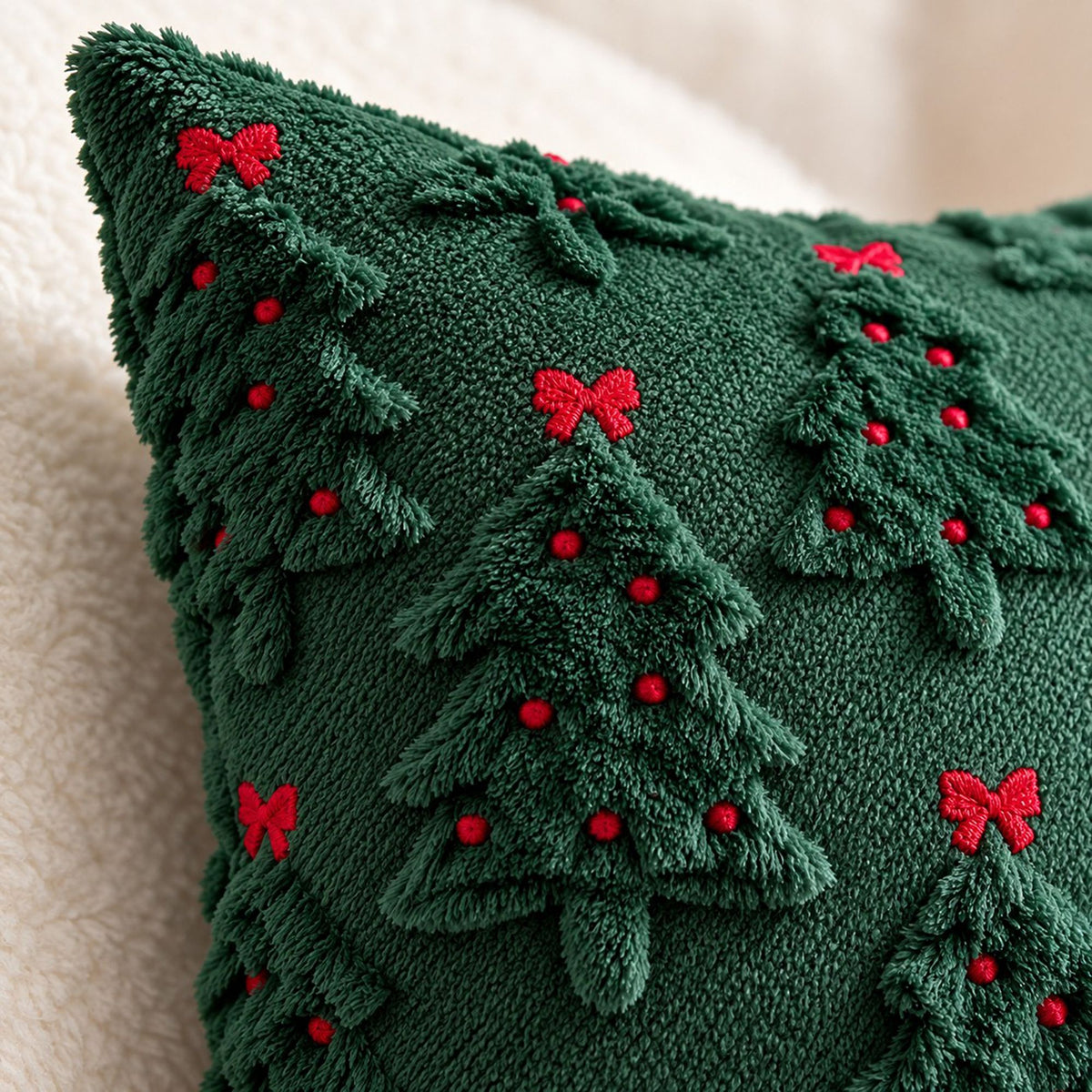 Christmas Tree Bow Tufted Decorative Throw Pillow Cover