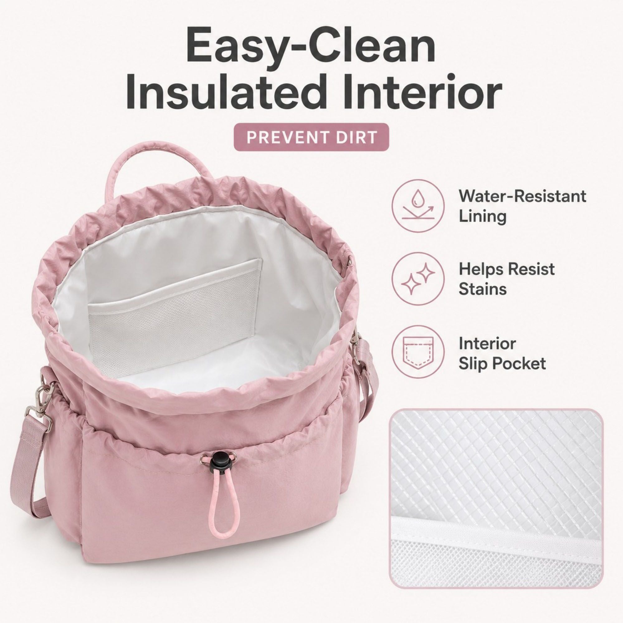 Insulated Drawstring Lunch Bag with Pockets, Top Handles and Shoulder Strap