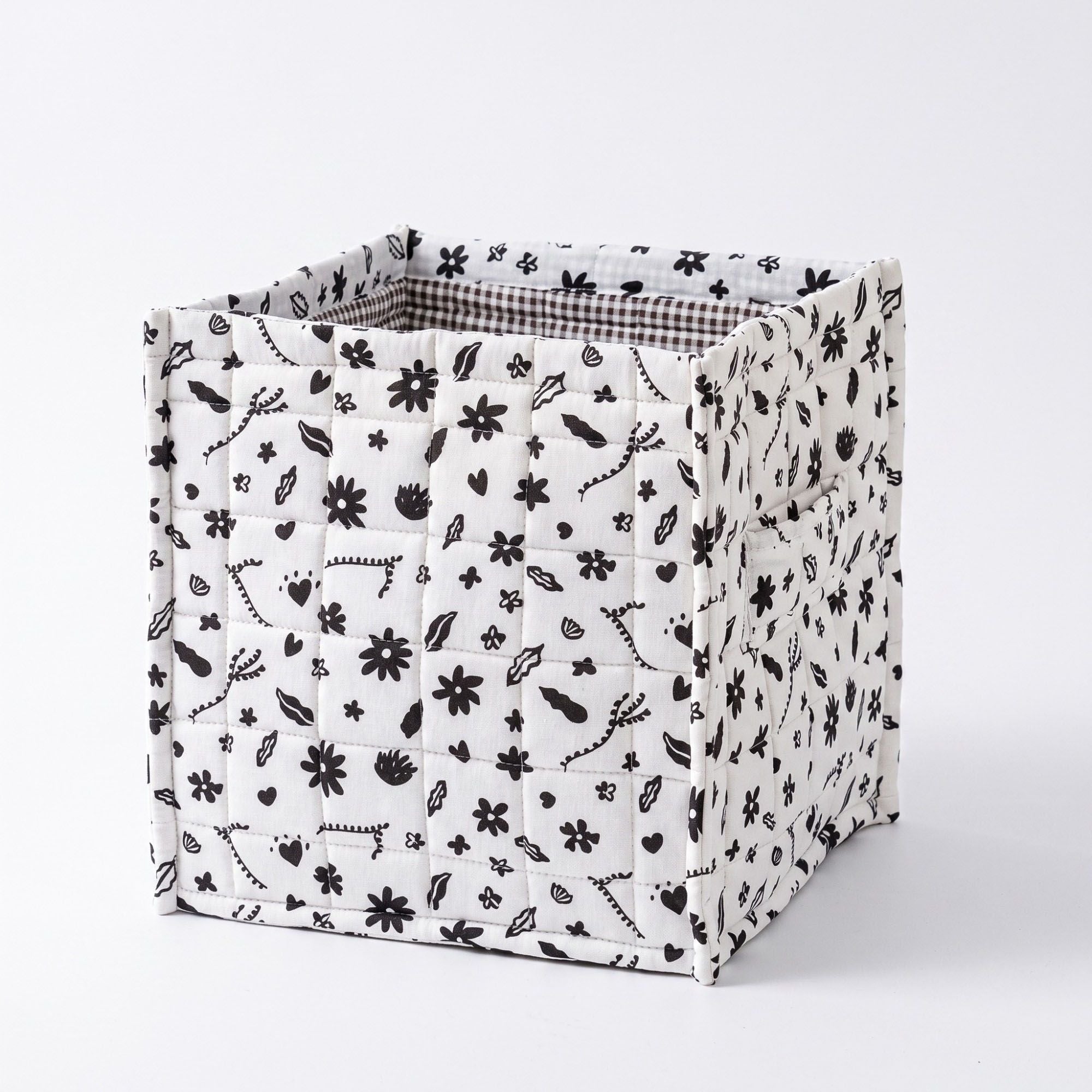 Cubo de almacenamiento floral acolchado con asa lateral de 11.4 pulgadas