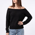 Off Shoulder Ribbed Knit Pullover Sweater