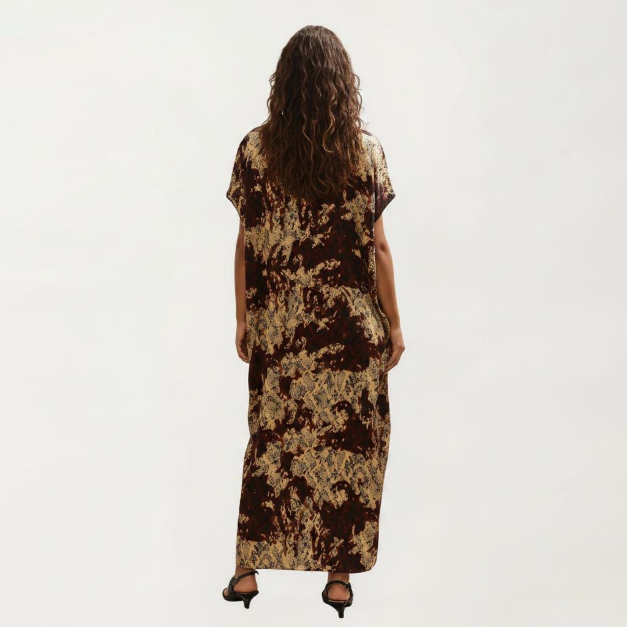 Anna-Kaci Women's Abstract Print Maxi Kaftan Dress with Contrast Trim and Relaxed Flowy Silhouette