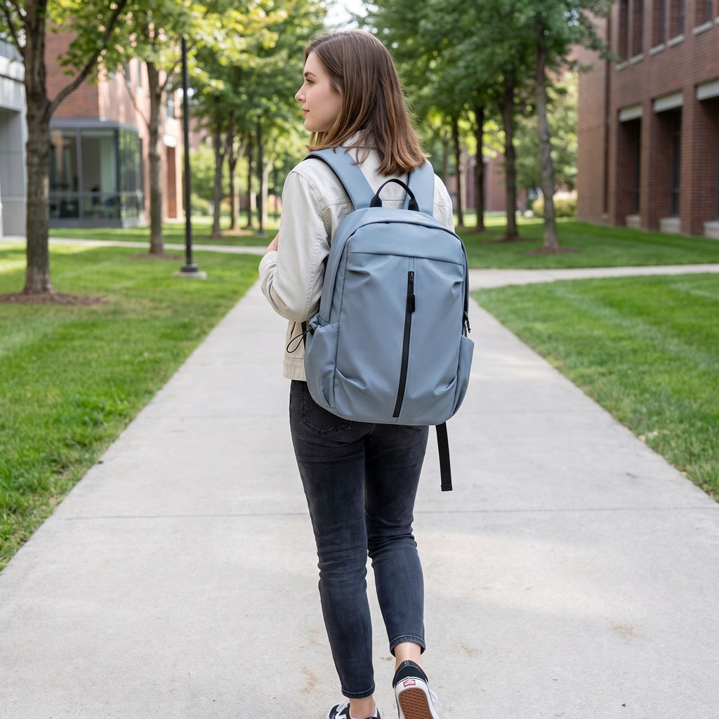 Lightweight Laptop Backpack with Vertical Front Zip Pocket Side Pockets and Adjustable Padded Straps