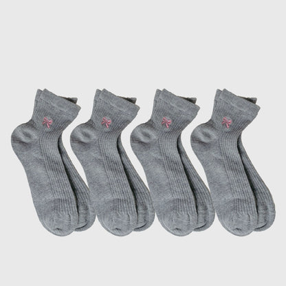 Anna-Kaci Women's Summer Ribbed Ankle Socks with Bow Embroidery