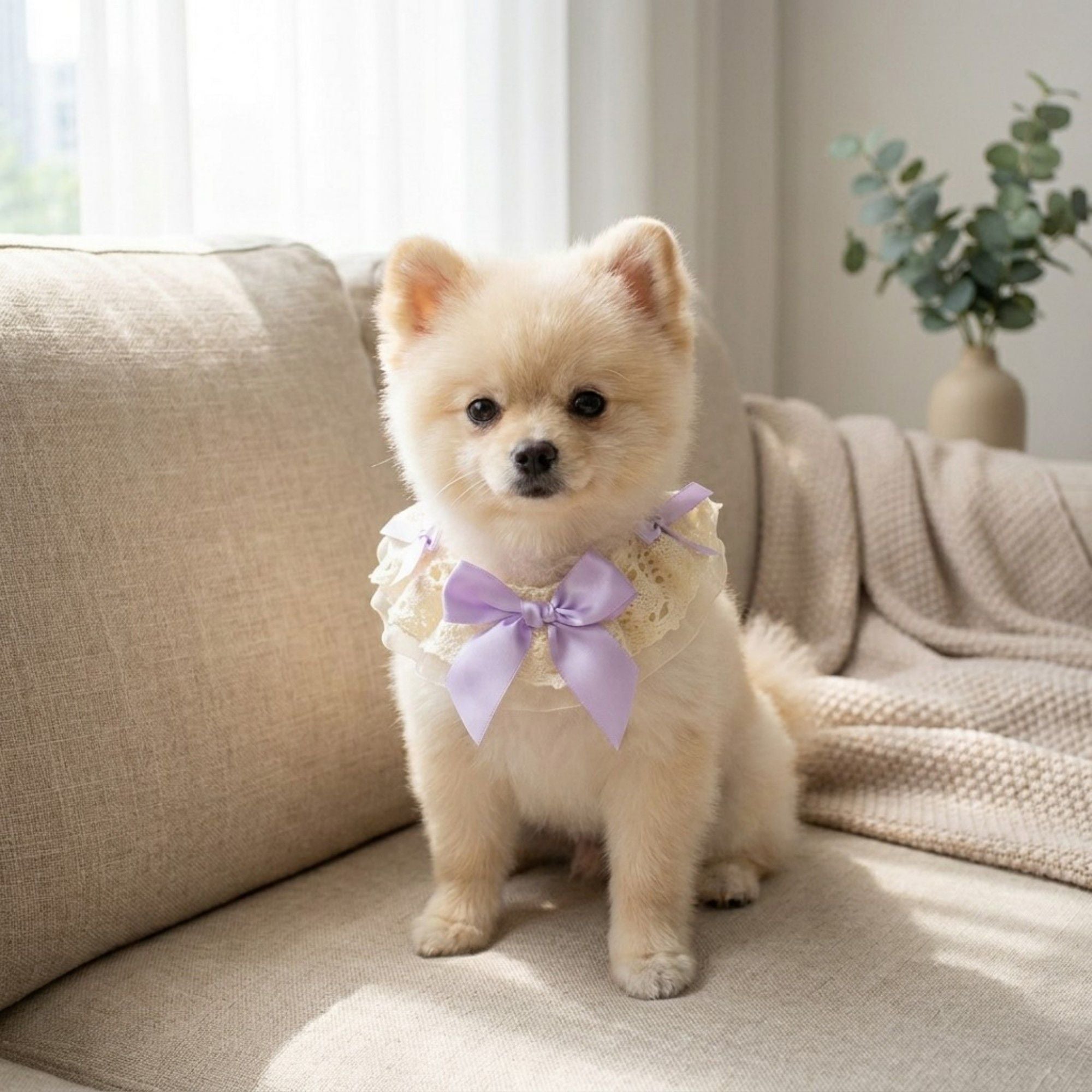 Pet Lace Collar with Bow Accent Decorative Neck Accessory for Dogs and Cats