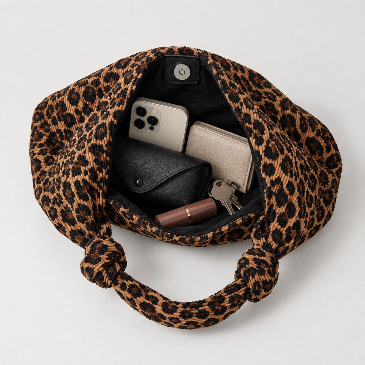 Large Suede Look Hobo Shoulder Bag with Knotted Strap and Magnetic Closure