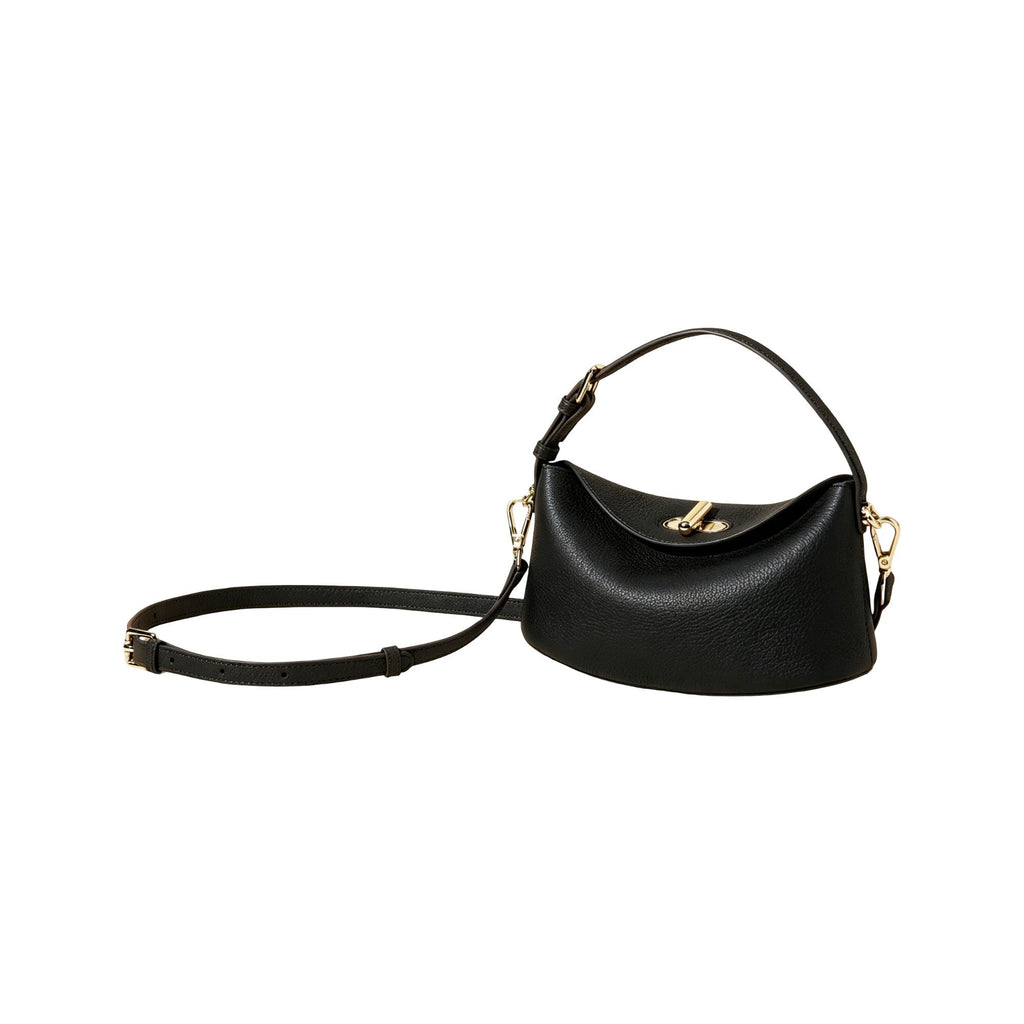 Curved Leather Mini Bag with Convertible Crossbody Strap and Foldover Turn Lock Closure