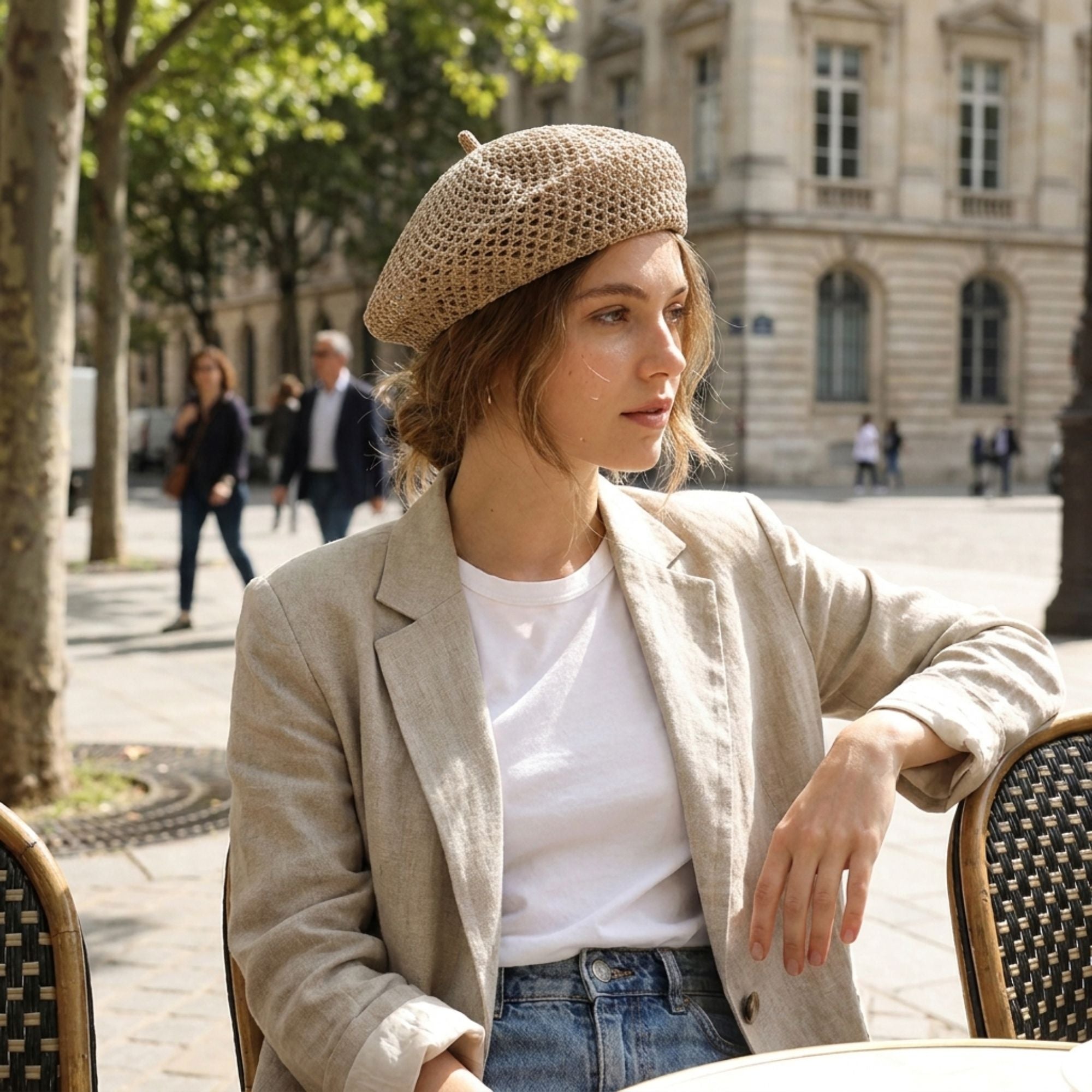 Open Knit Beret Hat with Soft Slouchy Shape