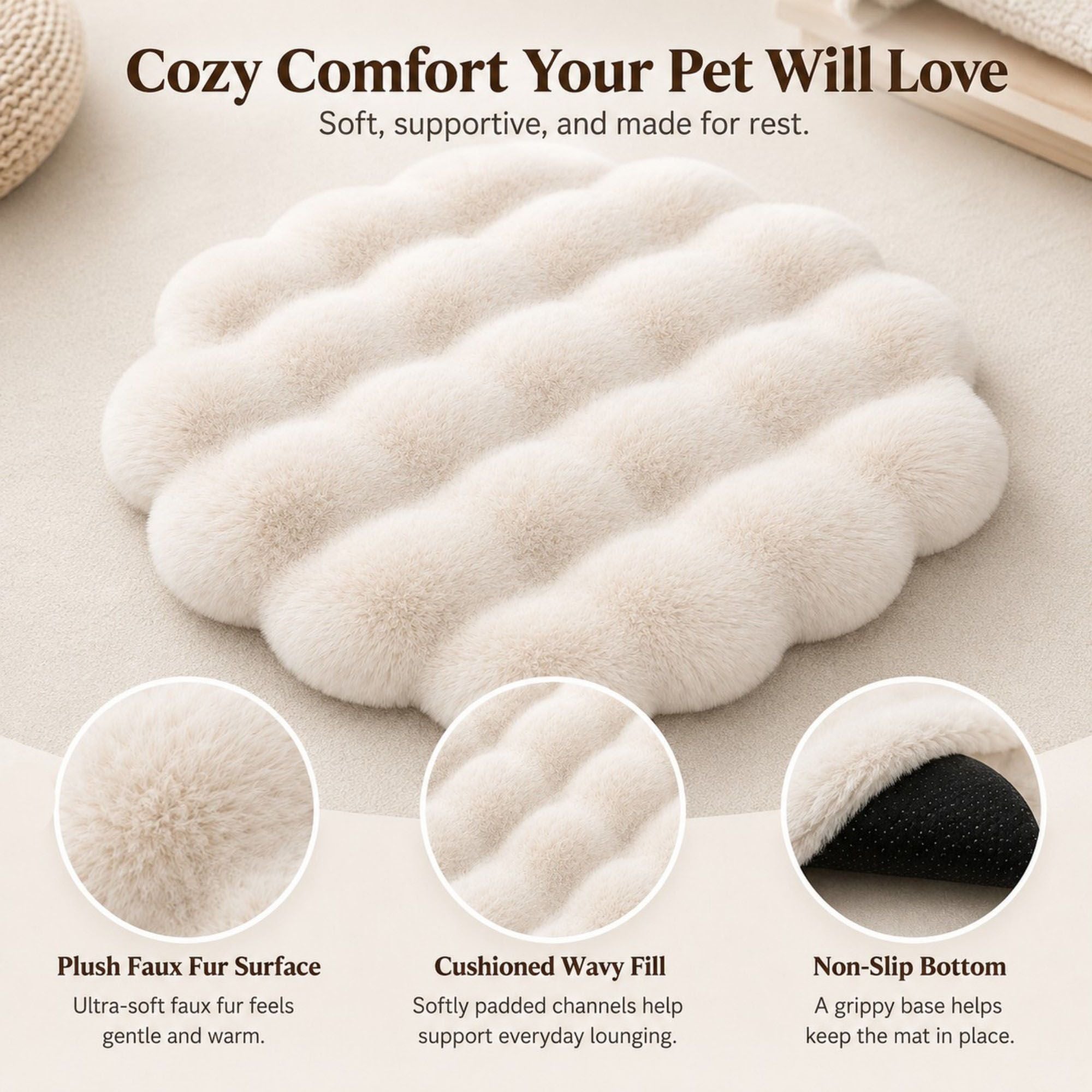 Bubble Plush Pet Mat for Cats and Small Dogs with Cushioned Wavy Fill Non-Slip Bottom Machine-Washable Design